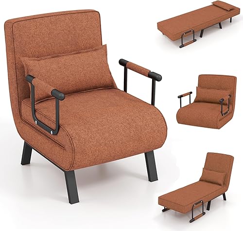 Cama tipo silla cama, sofá convertible 4 en 1 con respaldo ajustable de 6 posiciones, silla plegable y silla decorativa con almohada, silla cama