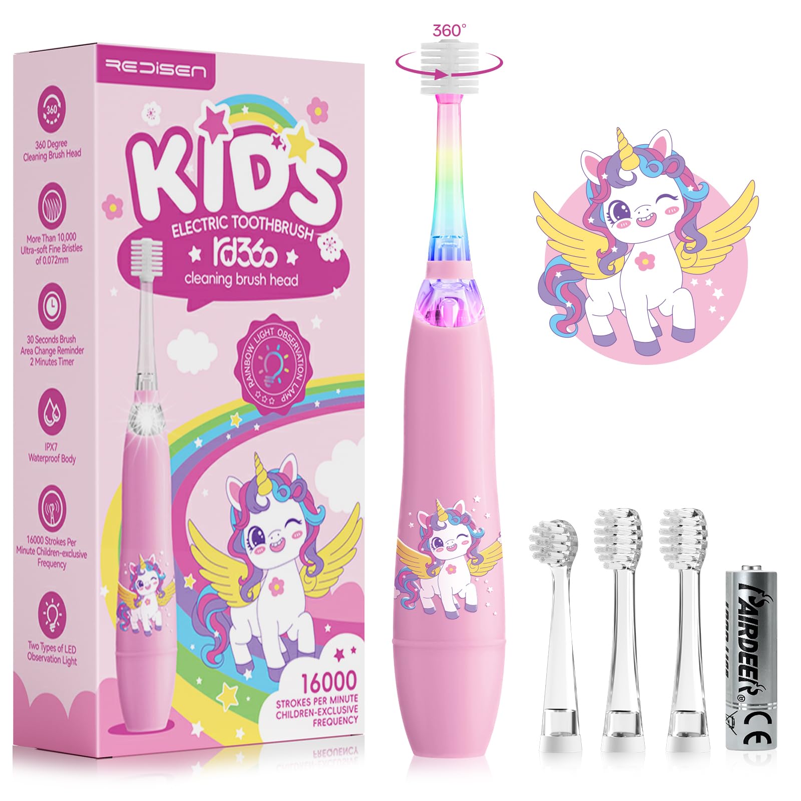 ReDISEN Unicorn LED Electric Toothbrush for Toddlers