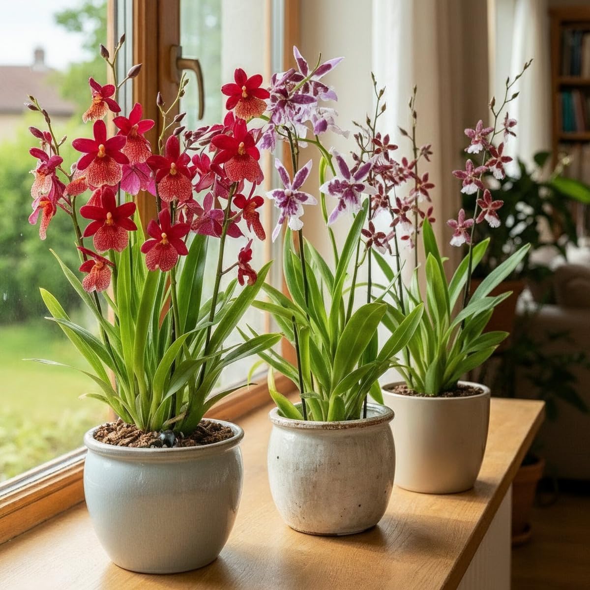 Orchideen Echte Pflanzen Cambria - 3 groe Zimmerpflanzen aus Holland -  30-40 cm hoch mit Blten - 3 Farben - Leicht Duftend (keine Samen, nicht  knstlich, ohne Dnger und mit Topf) : Amazon.de: Garten