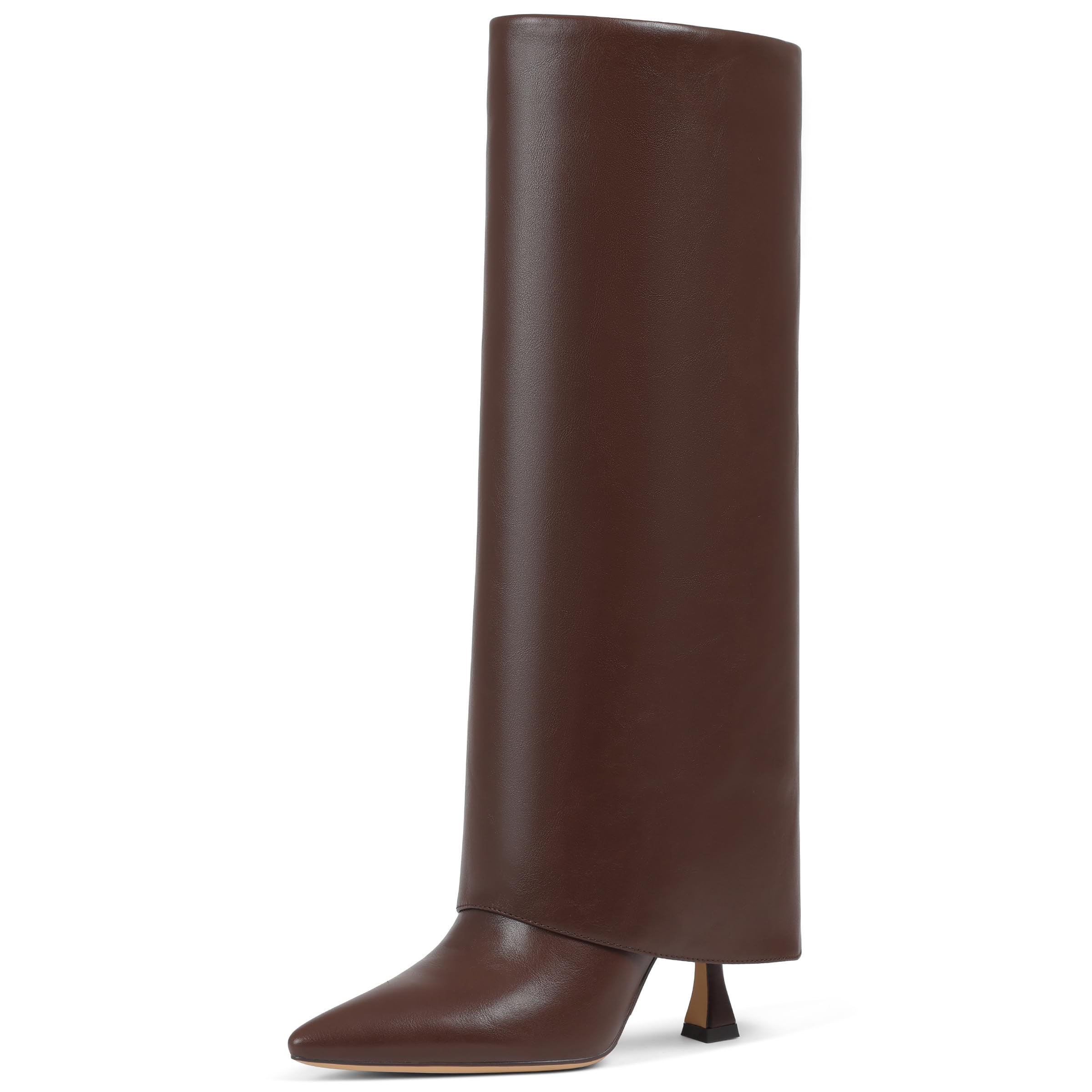 VIMISAOI Womens Knee High Boots Fold Over Boots For Women Stiletto High Heels Slouchy Long Shark Boots Pointed