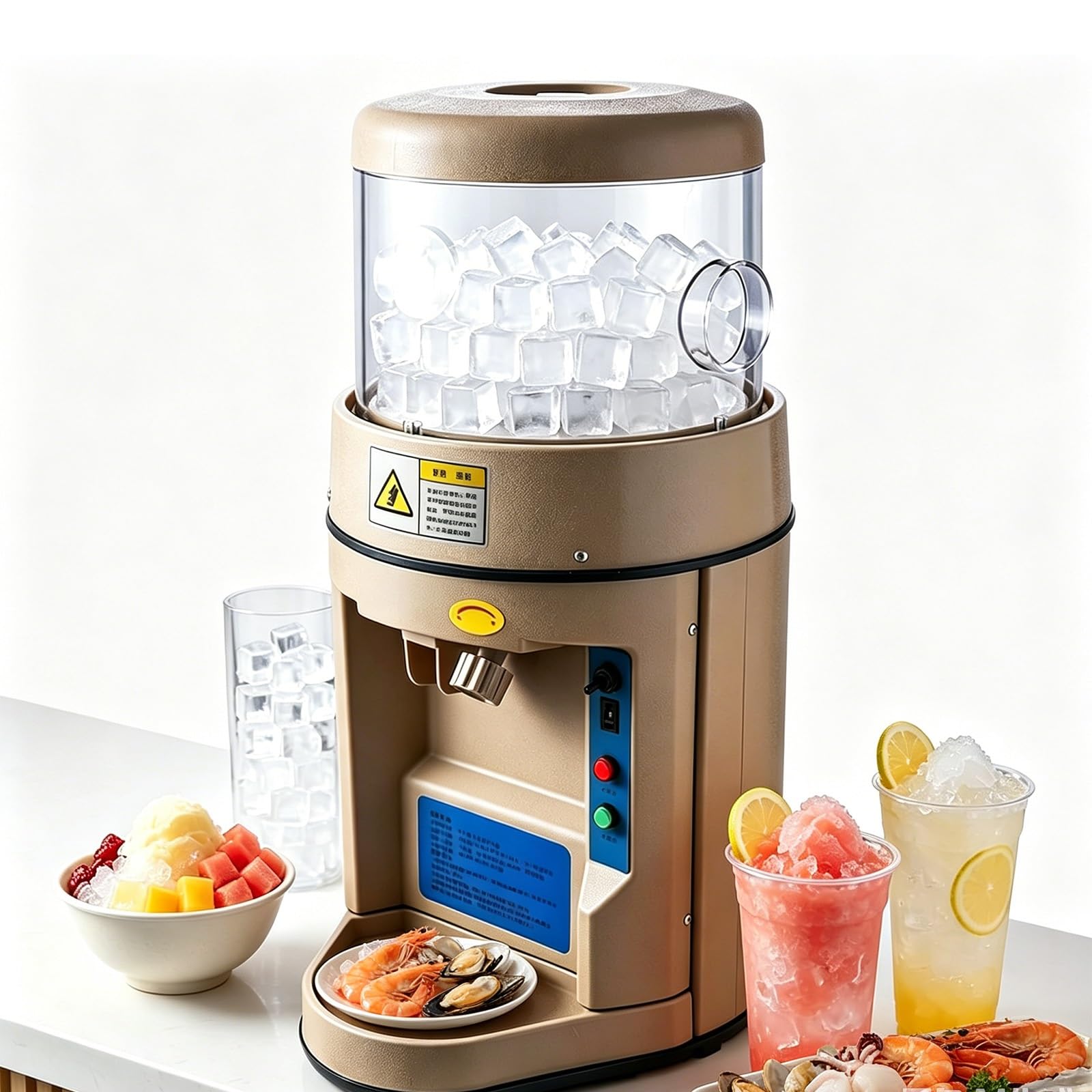 KJZQXYX Automatic Electric Ice Breaker 440W, Commercial Shaved Ice Maker, with Timer, Adjustable Thickness,for Sashimi Platter Base Ice