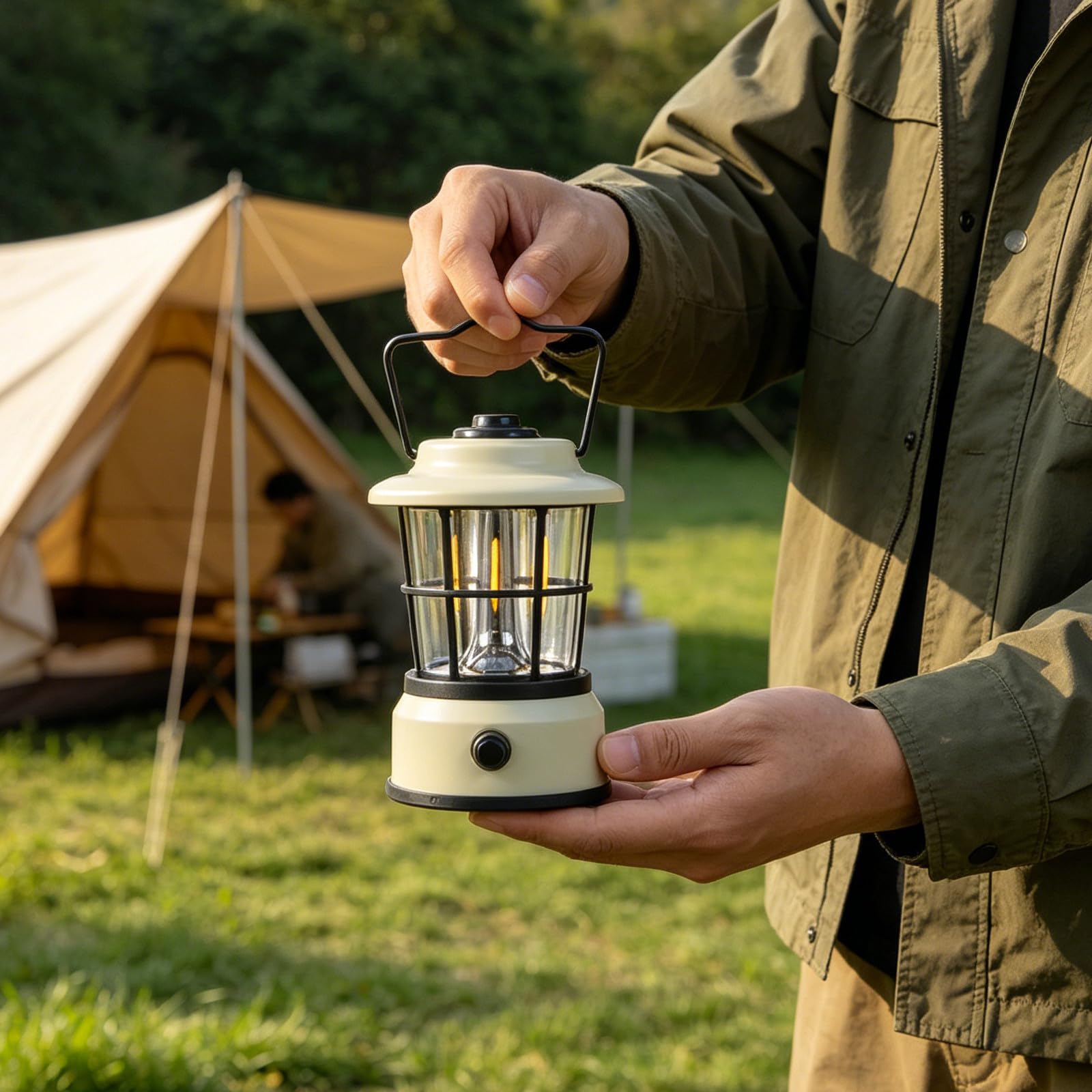 Lanterne de Camping Portable LED Rétro Rechargeable Ipx4 pour Lecture