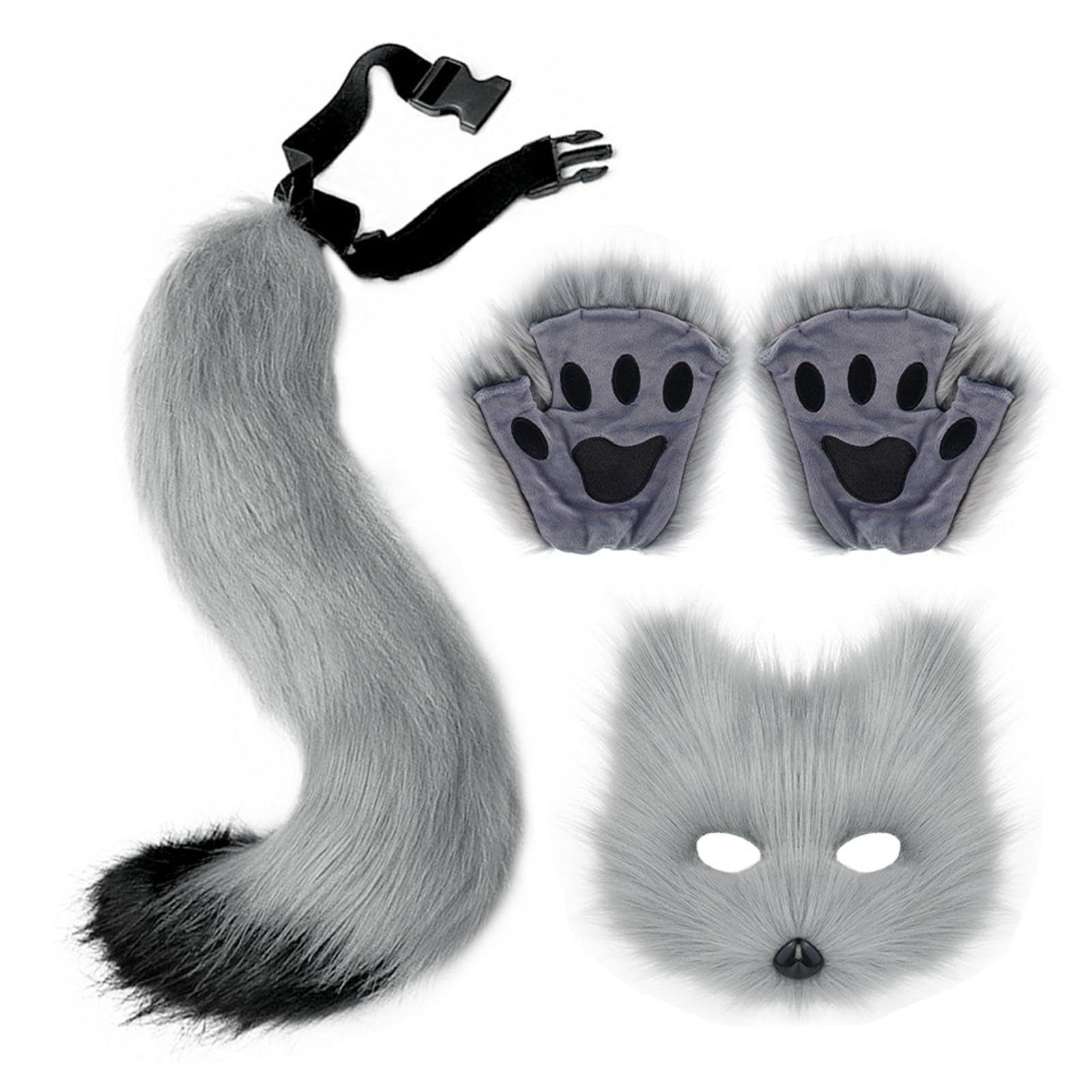 BestAlice Faux Fur Foxs Tail, Foxs Therian Mask and Tail Set, Animal Mask, Furry Therian Foxs Mask, Plush Mask Fluffy Paws Gloves, Halloween Christmas Party for Women