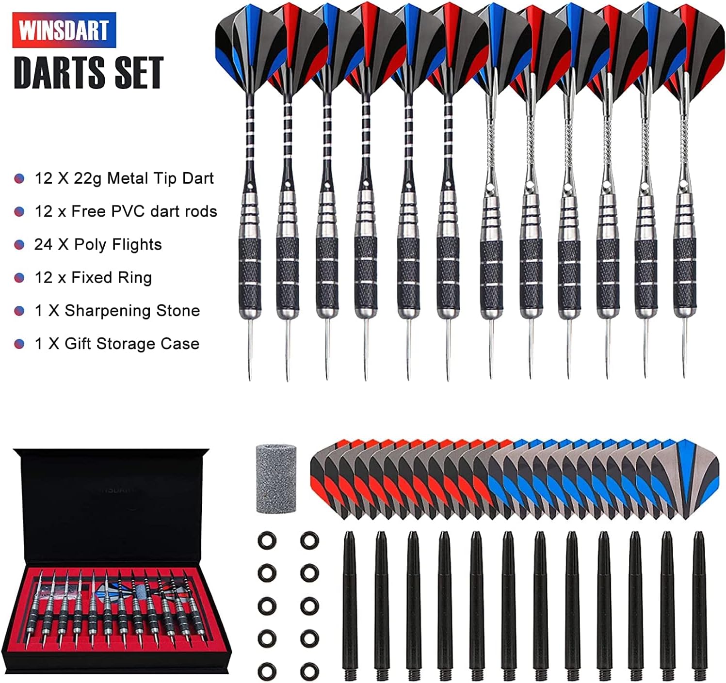 Darts Metal Tip Set Professional Metal Darts for Dartboard Steel Tip Darts with Nonslip Iron Barrel Aluminum Dart Shafts,Extra Flights,Dart Sharpener,Gift Box