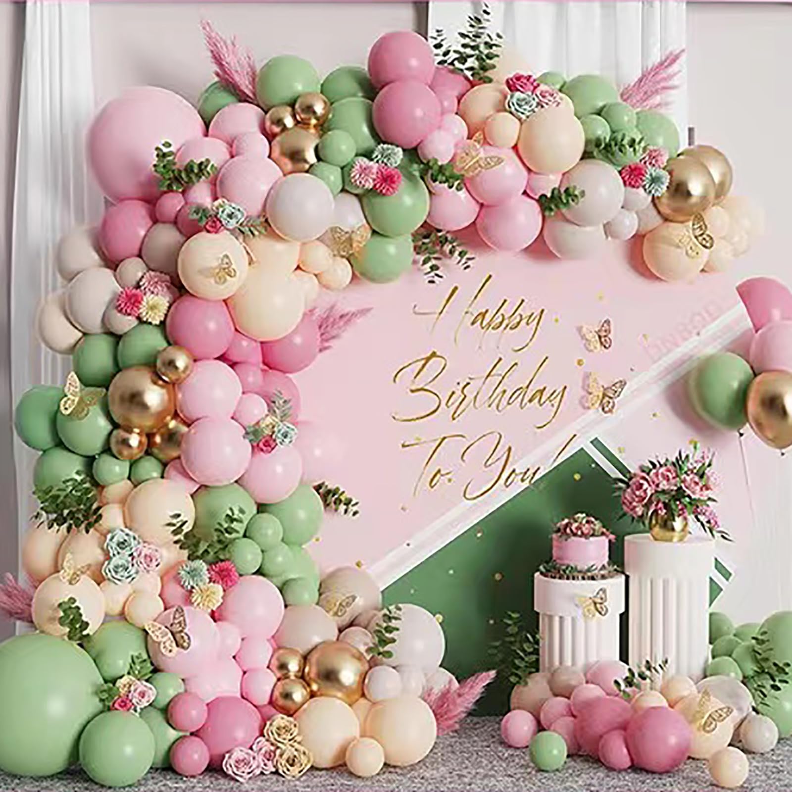 KOBOKO Pastell-Luftballons - 30-teilige Girlande In Rosa, Grün & Gold