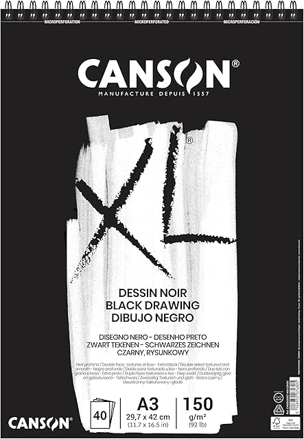 Bloco Espiralado XL A3 150g/m², Canson, 60039087, Dessin Noir, 40 Folhas