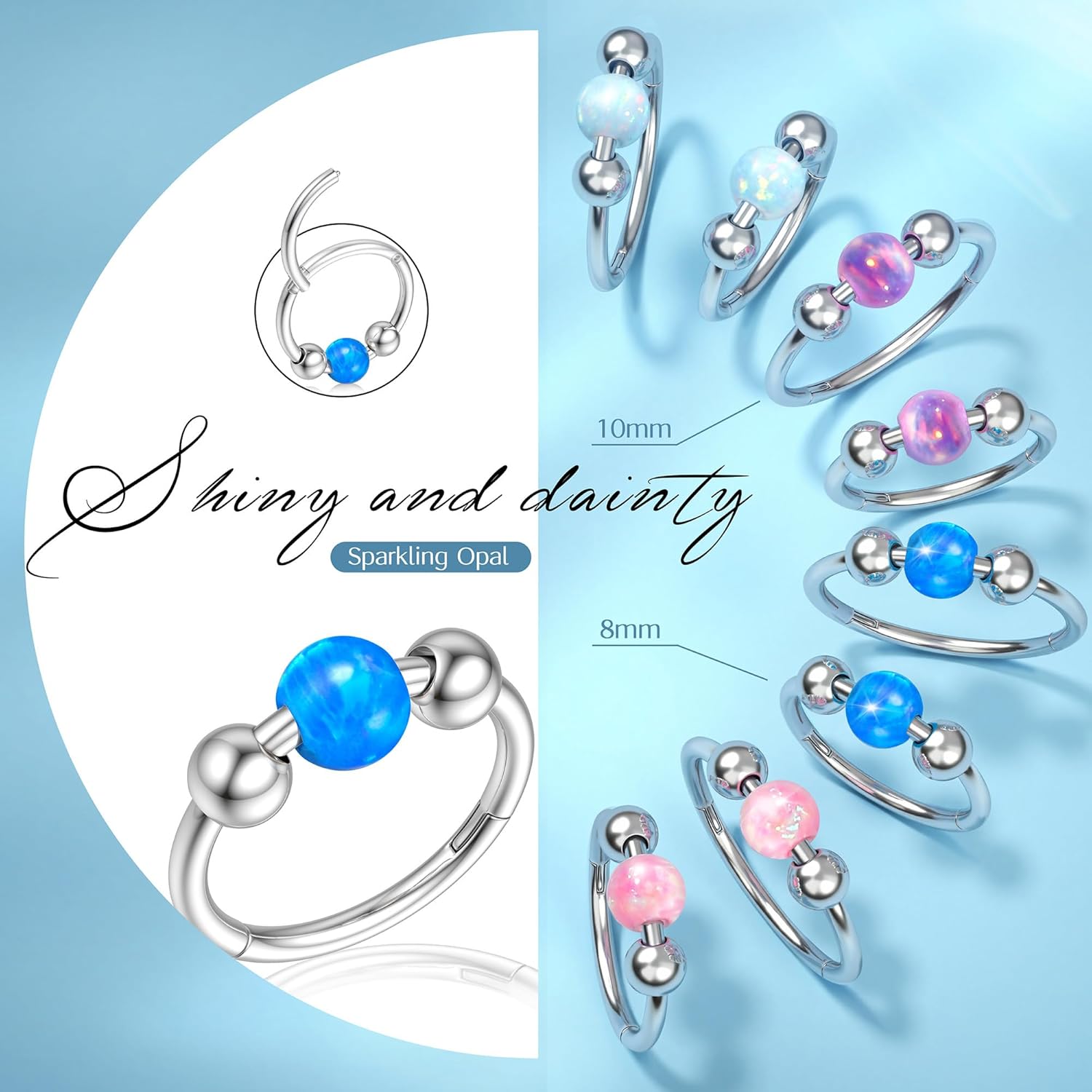 Florideco 6PCS Nose Rings for Women 8mm& 10mm Surgical Steel Nose Ring Hoop L Shaped Nose Rings Studs Hypoallergenic Nostril Septum Cartilage Helix Nose Piercing Jewelry 18G 20G - Image 6