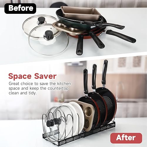 Miniatura 5 de Mr Rabbi Organizador de ollas y sartenes, organizador de tapas de ollas, o 1 estante expandible para gabinete de cocina, despensa, soporte para tapa