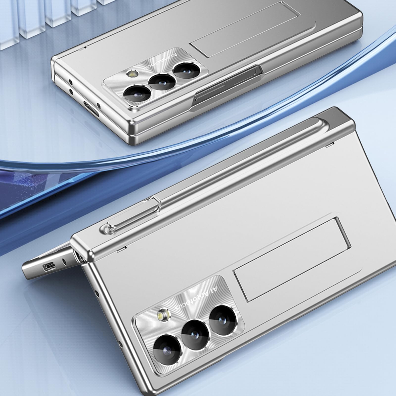 Etui platerowane kompatybilne z Samsung Galaxy Z Fold 8 Ultra, fajny uchwyt na długopis zawias różowy