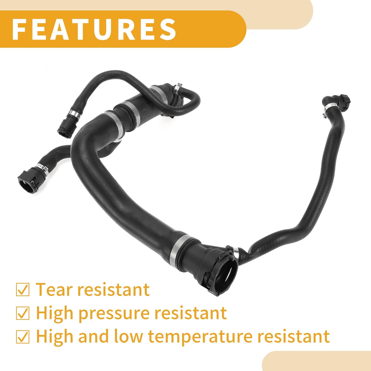 Radiator Hose No.17127526856 Upper Coolant Water Hose for BMW X5 E53 4.4i 2003-2006 Rubber Black Good Sealing