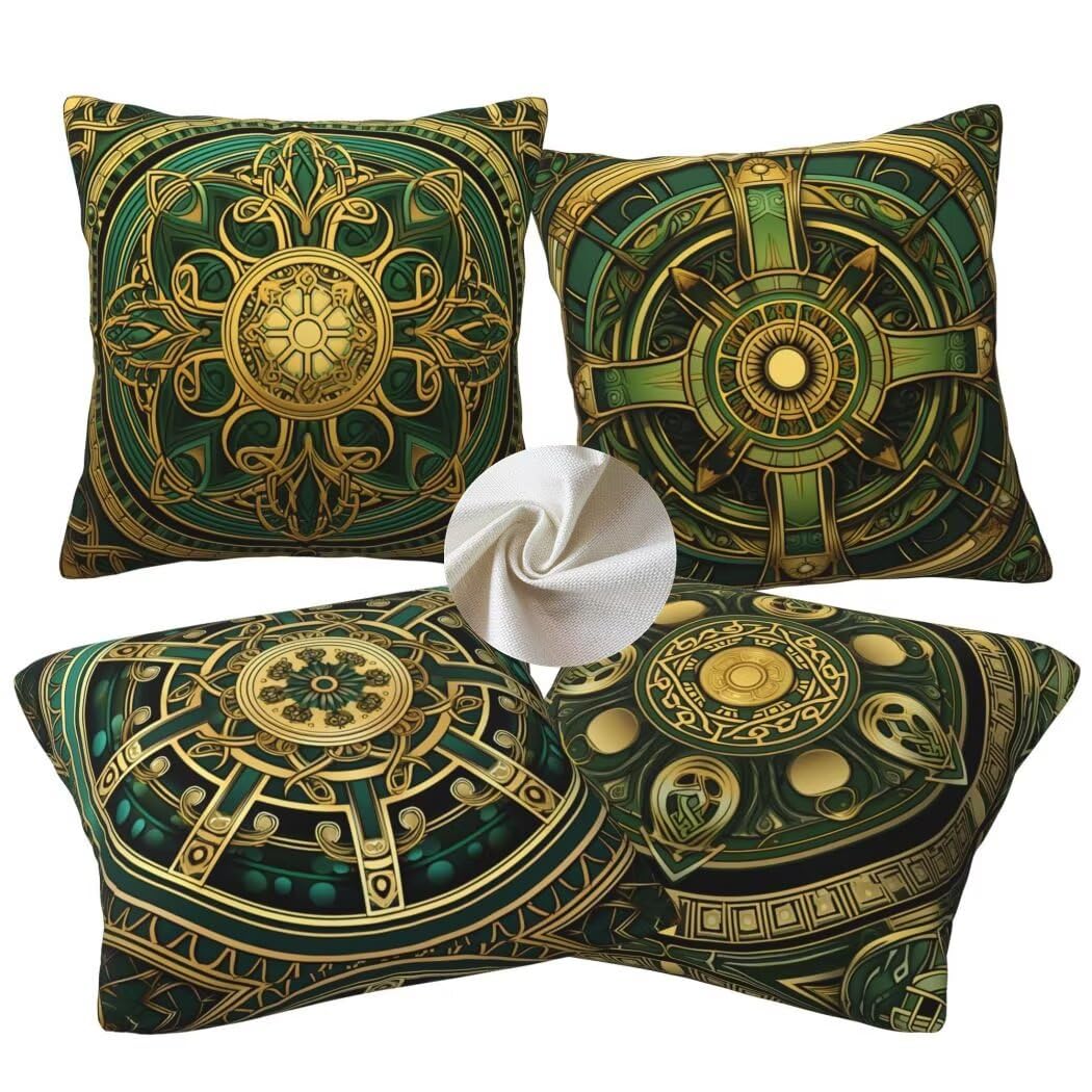 Kissenbezug 50x50 4er Set Leinen Kissenbezüge Goldgrün Dekorative Sofakissen Zierkissen Geometrisch Couchkissen Outdoor Kissen Zierkissenbezüge Deko Kissen für Sofa Schlafzimmer Wohnzimmer -LI12