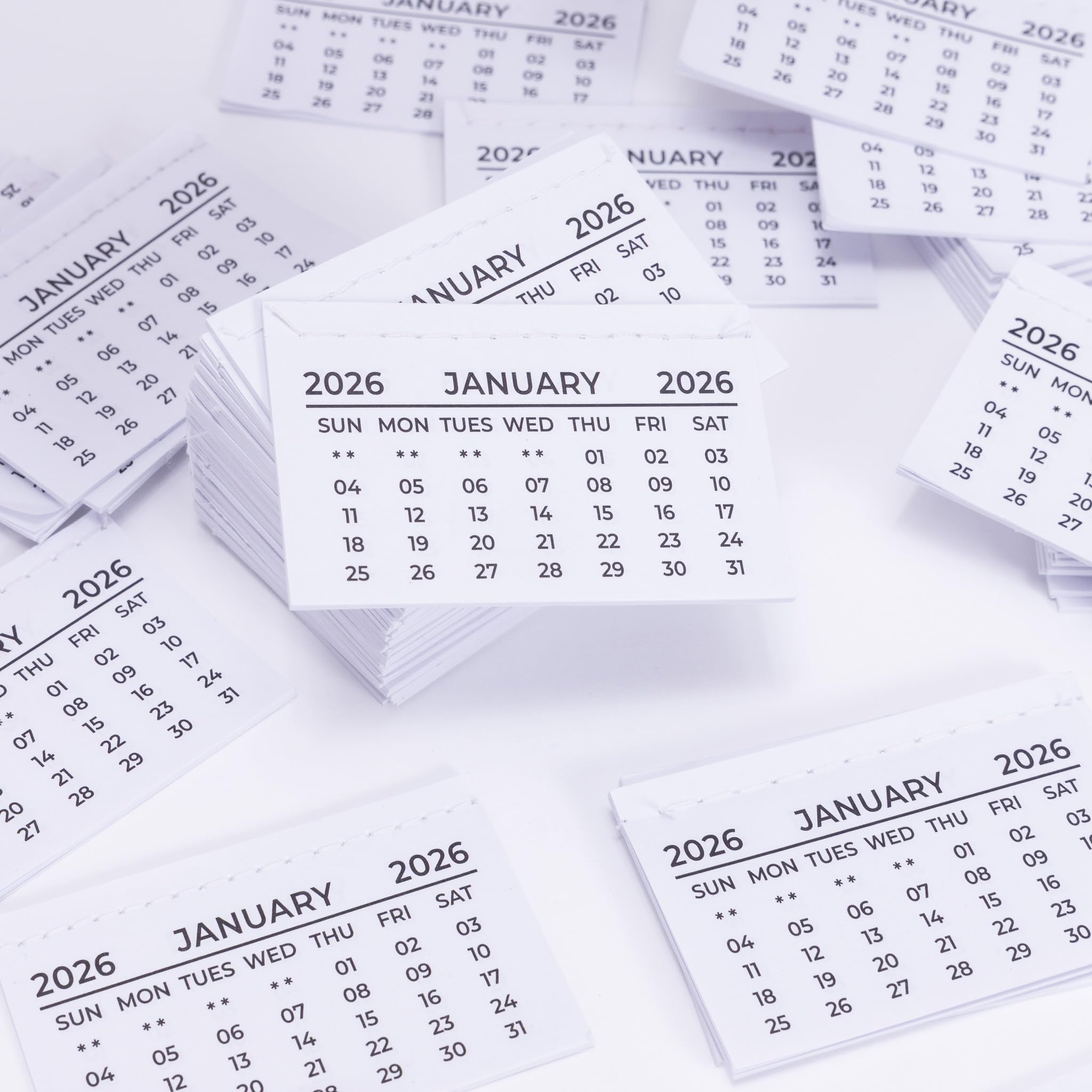 Pack of 10 Mini Calendar Tabs 2026 Month to View Insert White Tear Off Pads Hand Sewn Stitches