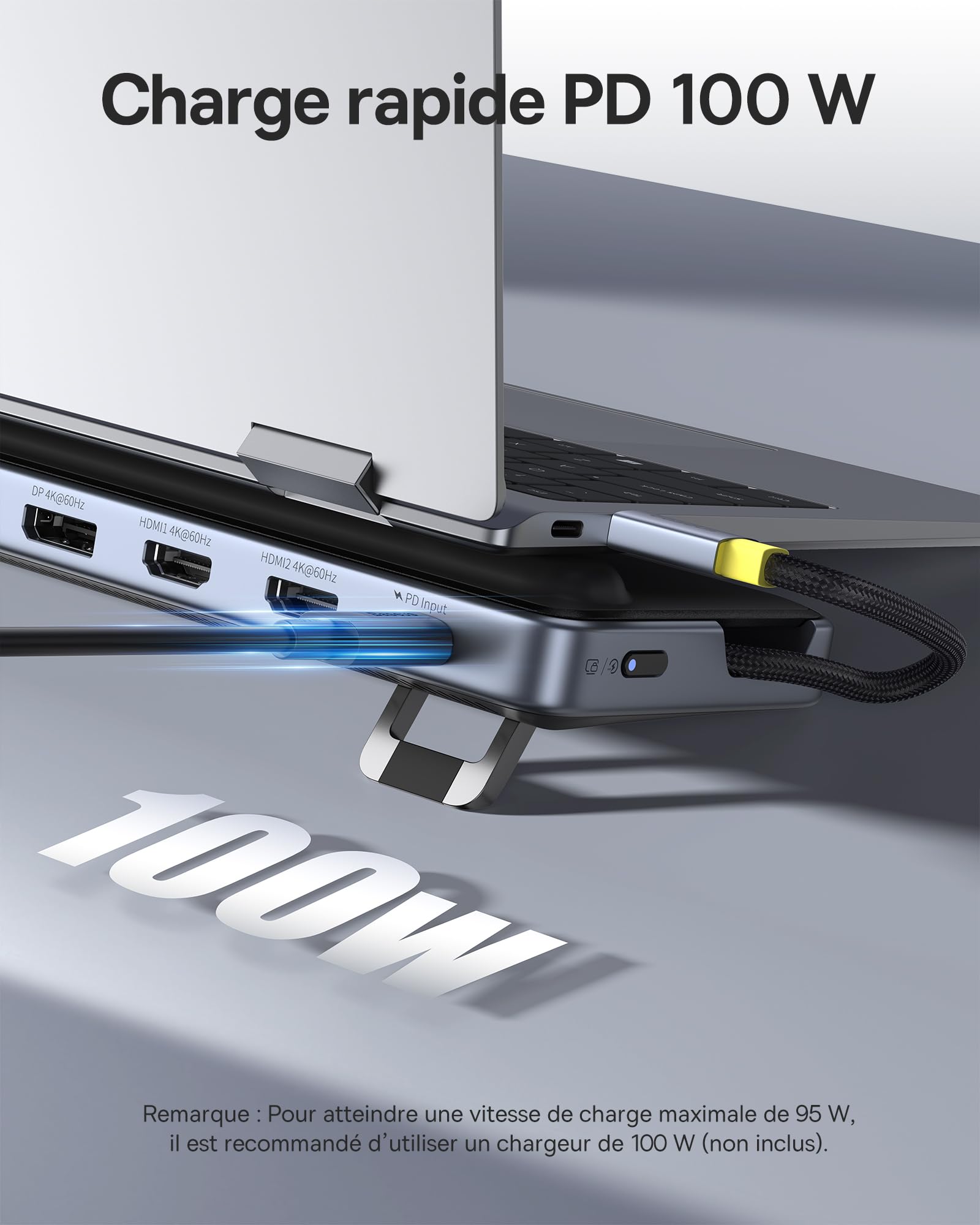 Baseus Station d'accueil pour Ordinateur Portable, 12 en 1, HUB Triple écran 4K, HDMI/DP, 10 Gbit/s USB A/C, Transfert de données Rapide, PD100W, Ethernet, TF/SD, Station d'accueil USB C avec Windows