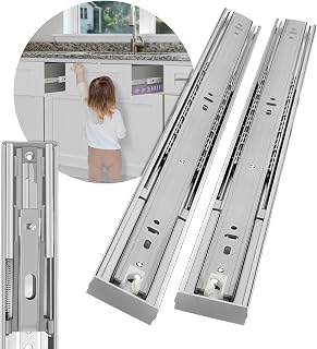 1 Pair Soft Close Stainless Steel Full Extension Drawer Hardware Slides 100 lb Load Capacity Side Mount Ball Bearing Self Close Kitchen Cabinet Rails Dresser Runners(Sliver,20 inch)