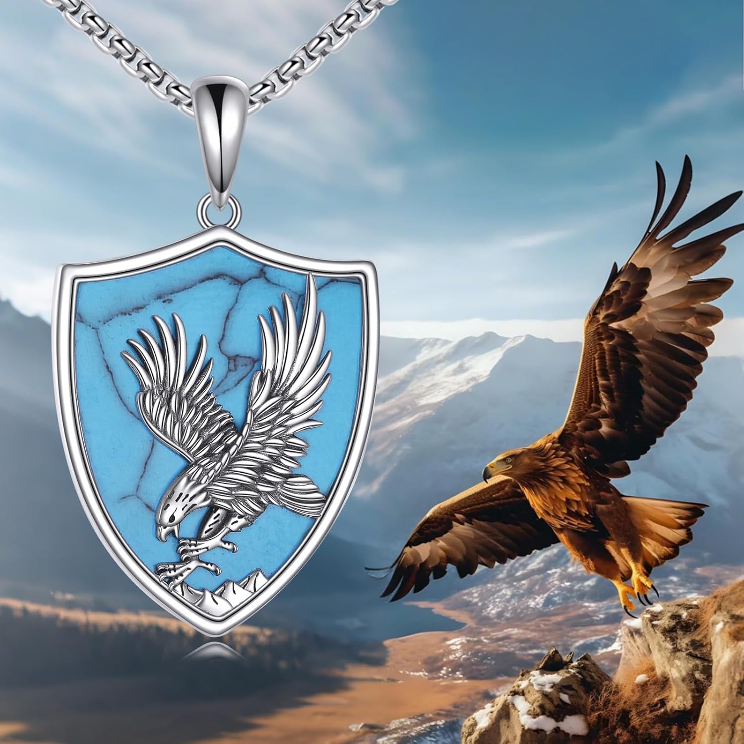 Eagle Necklace 925 Sterling Silver Eagle Shield Pendant Amulet Jewelry Gifts for Women Men - Image 6
