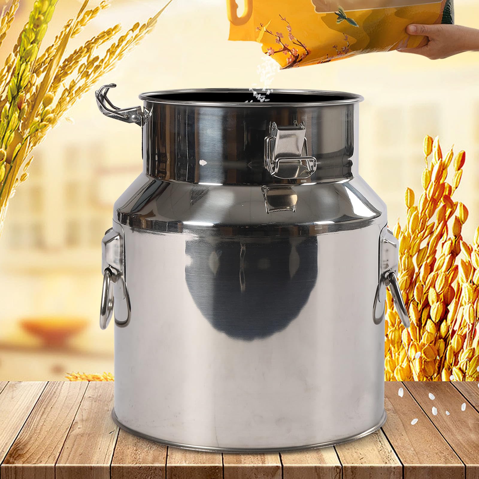 Contenitore ermetico per alimenti in acciaio inox 201 con coperchio e mestolo, tanica multifunzionale con guarnizione in silicone, per la conservazione di latte, vino, formaggio e farina (14L)