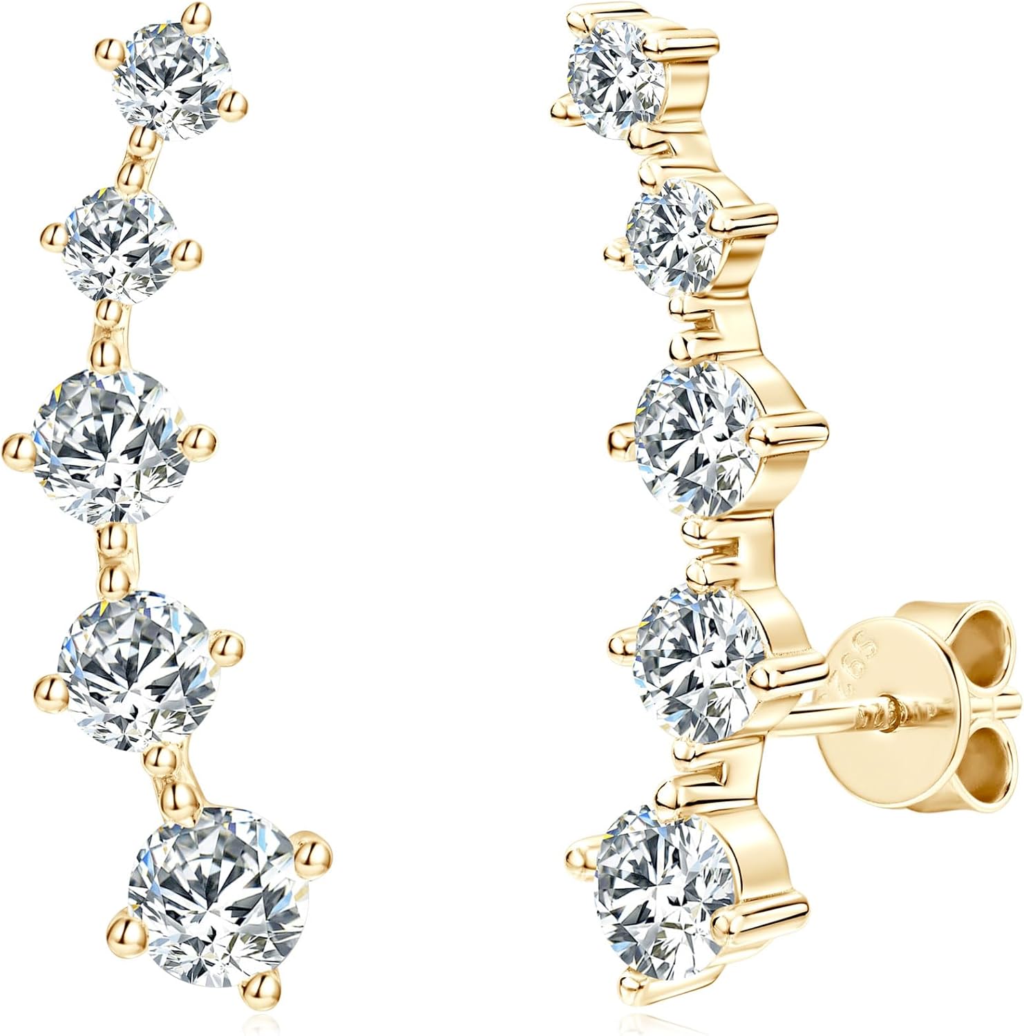 Moissanite Crawler Stud Earrings for Women 925 Sterling Silver D-E Color Moissanite Hypoallergenic Climber Earring for Sensitive Ears Dainty Jewelry Christmas Anniversary Birthday Gifts