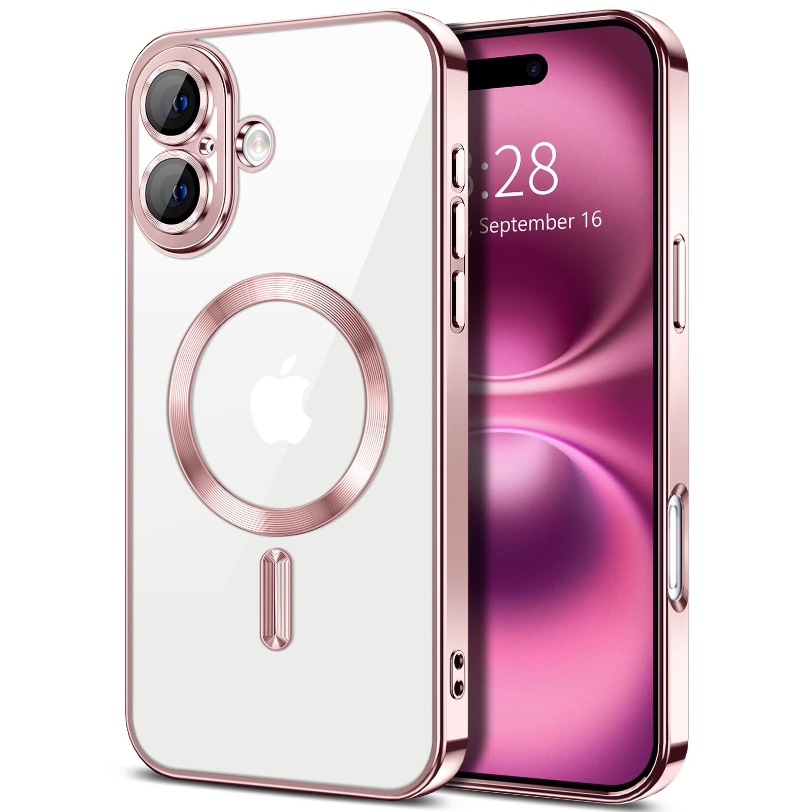Hython Magnetic Clear for iPhone 16 Plus Case with Camera Lens Protector [Compatible with MagSafe] Luxury Plating Edge Slim Soft TPU Cover Protective