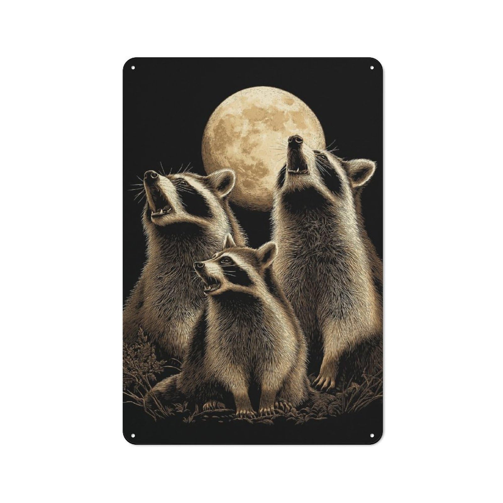 Junmoney Raccoons Under Moonlight Rustic Tin Sign 30X20cm For Man Cave Or Games Room, Housewarming Present For People Styling Man Cave And Games Room