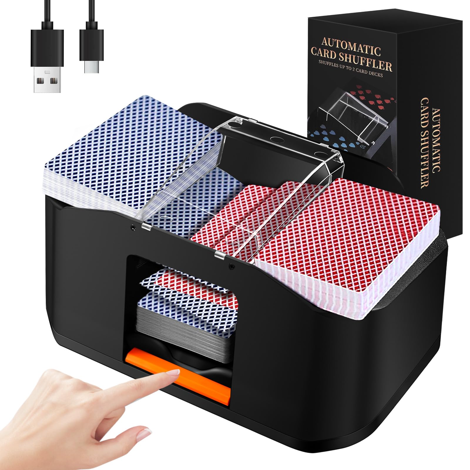 DESPOINA Mélangeur de Cartes Automatique et Électrique Silencieux pour 1-2 Jeux, avec Batterie Rechargeable USB-C (2000mAh) et Mode Auto/Manuel, pour Poker, Belote, UNO, Blackjack, Texas Hold'em