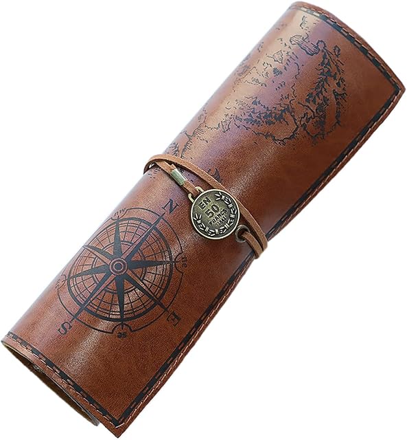 Misazy Pencil Cases Bulk,Pencil Case Creative Retro Roll ,Vintage Canvas Leather Pencil case,Multi-Purpose Retro Pencil Roll Case for Pen Pencil Paint Brush Cosmetics Storage Dark Brown(20.5*31cm)