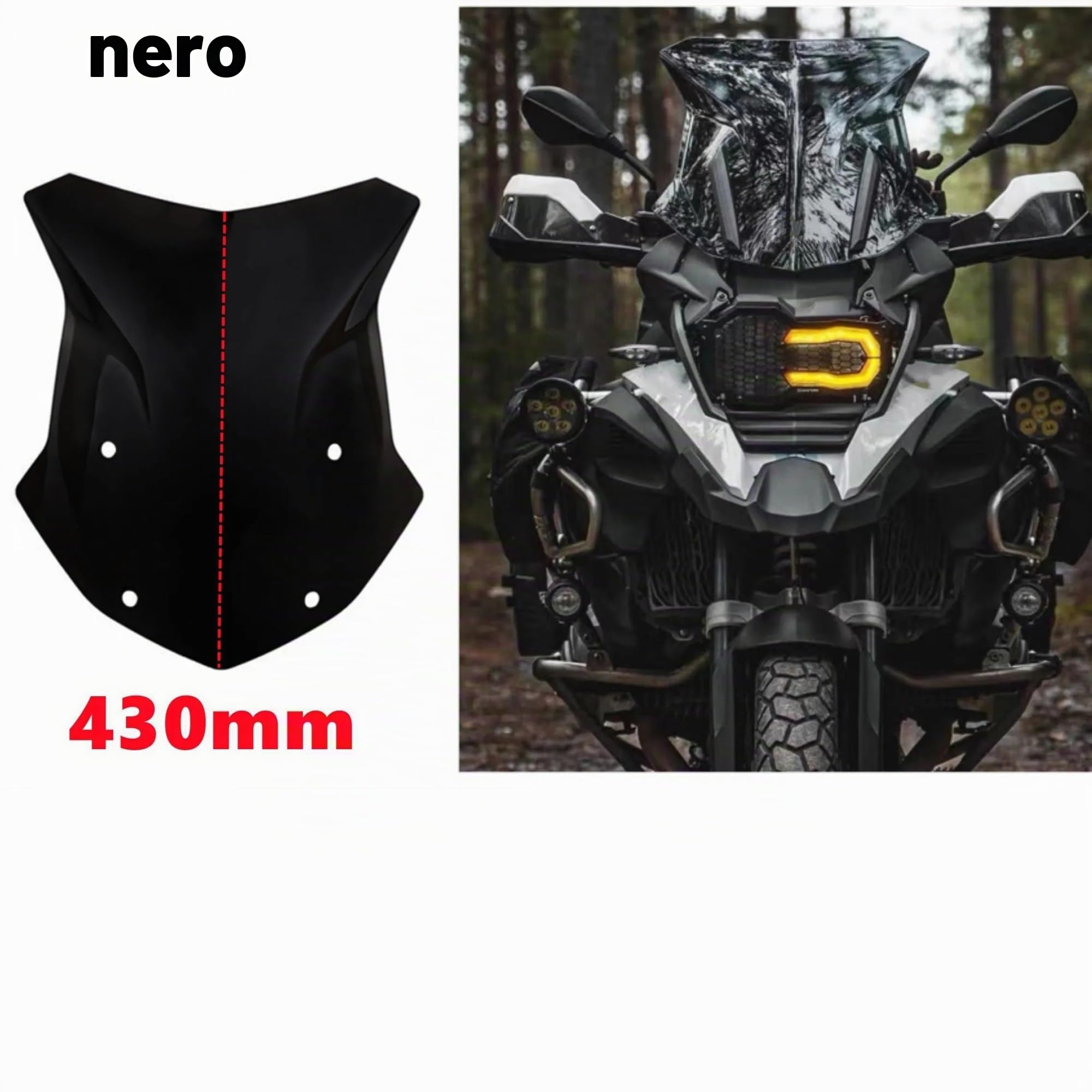 Moto Cupolino Parabrezza Per BMW R 1250 GS LC R1250GS R1200GS R1250GS 2013-2022 Parabrezza Parabrezza ADV Triplo Nero Adventure Parabrezza Schermo Deflettore Per Moto(430mm Black)