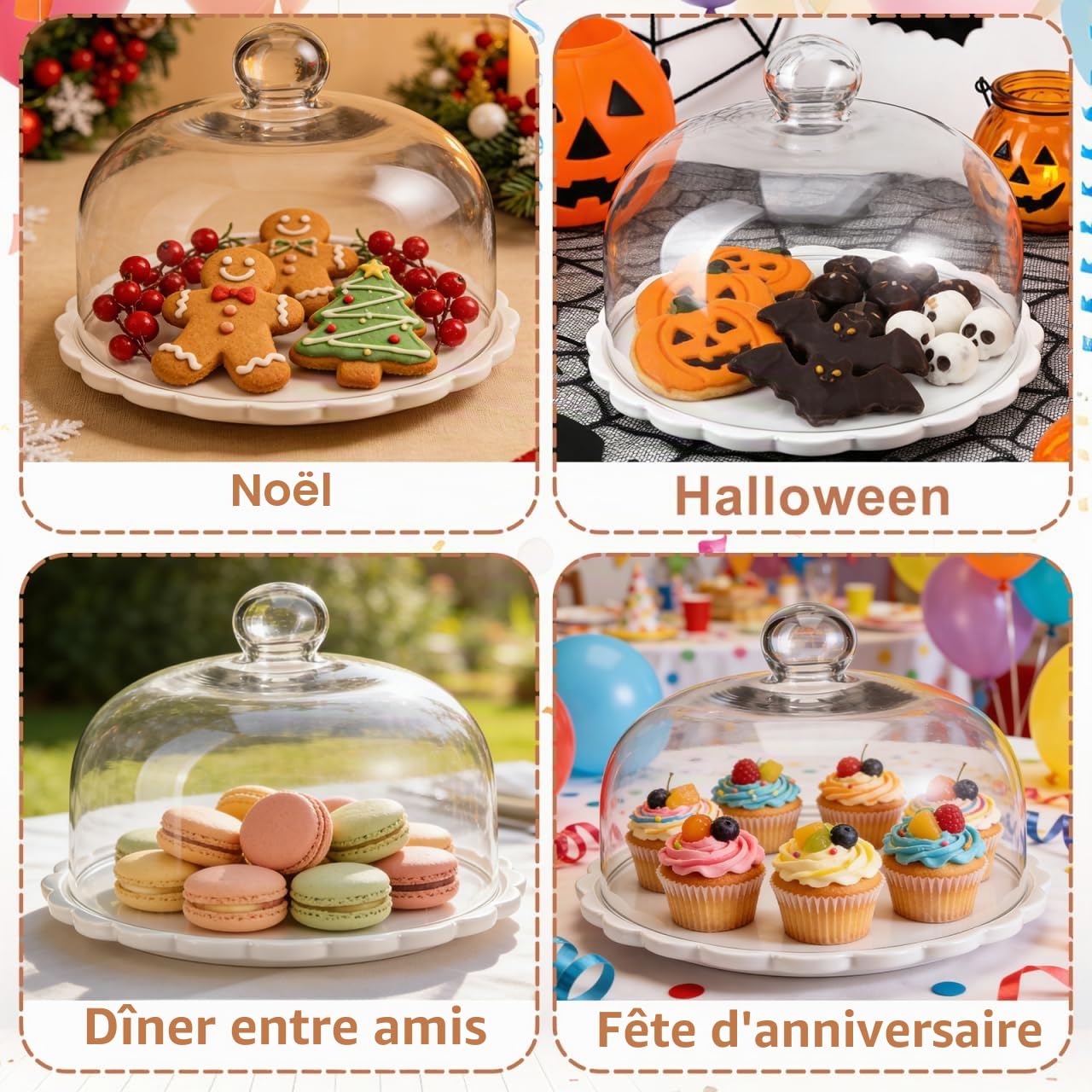 Cabilock 1 Lot de couvercles Ronds pour gâteaux avec Plateau en Verre - Cloche - Plateau Rond - pour goûter