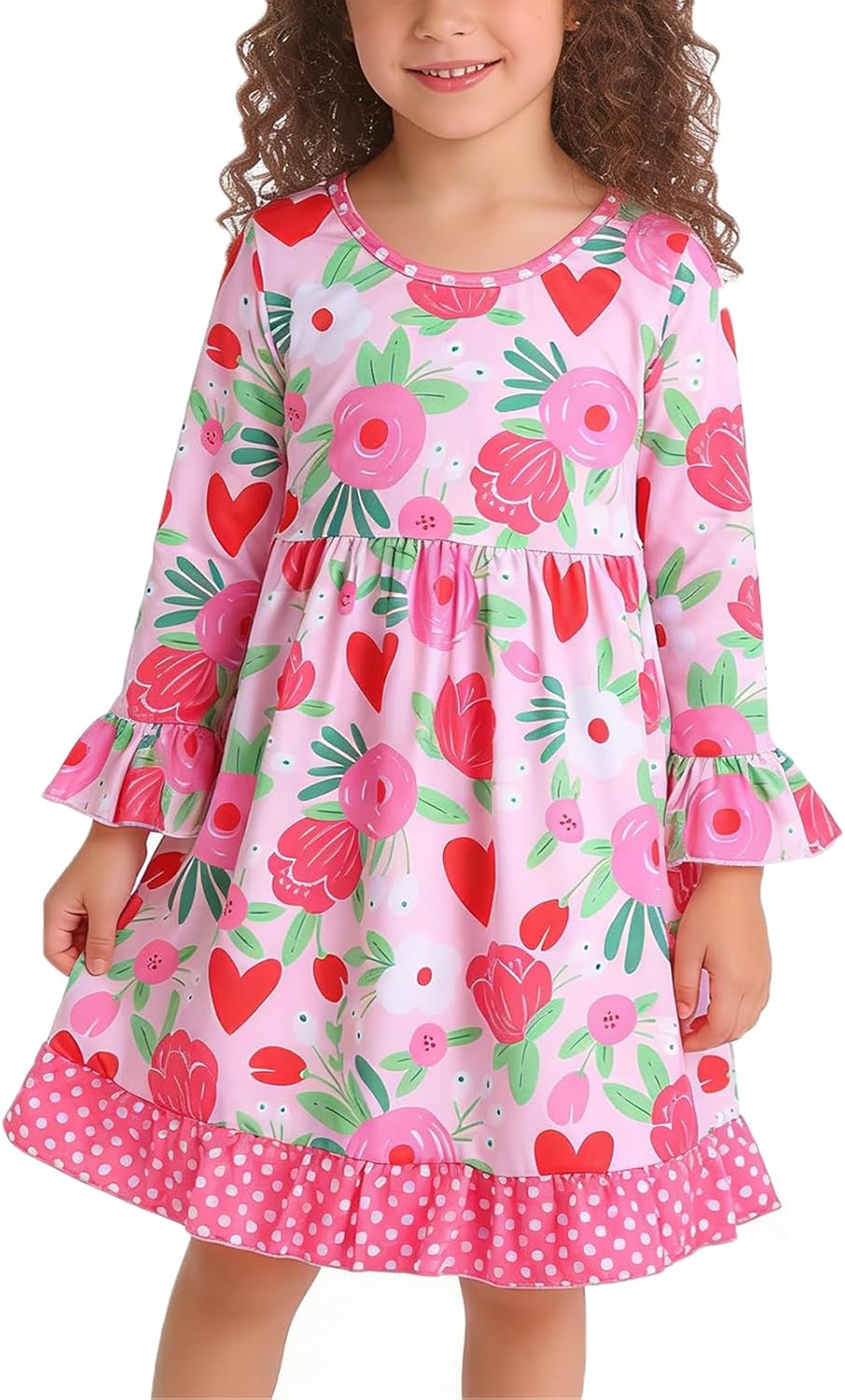 Valentine St Patrick Toddler Girls Dress Love Hearts Print Dresses Flutter Sleeve Clothes 3-8Y