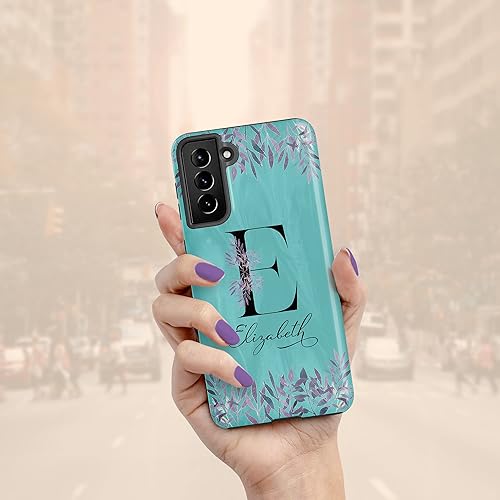 Miniatura 8 de Funda con inicial de monograma verde azulado, diseño floral con nombre, diseñada para Samsung Galaxy S24 Plus, S23 Ultra, S22, S21, S20, S10, S10e,