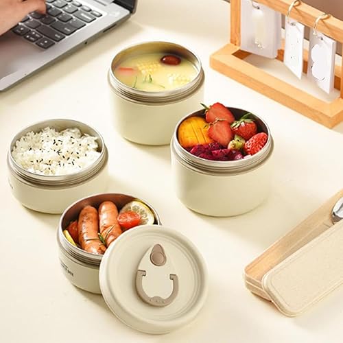 Miniatura 5 de Juego de recipientes de almuerzo aislados portátiles, caja de acero inoxidable apilable separada con bolsa térmica, caja de alimentos calientes para