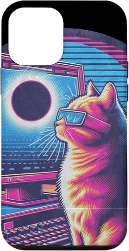 Miniatura 12 de iPhone 14 Pro Max Cat Solar Eclipse - Synthwave Retro Poster Style Case