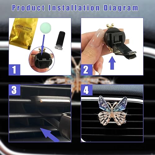 Vista 24 de Augeny 2 clips de ventilación de libélula brillantes, bonitos clips de ventilación de ambientadores de automóvil de cristal, clip de ventilación