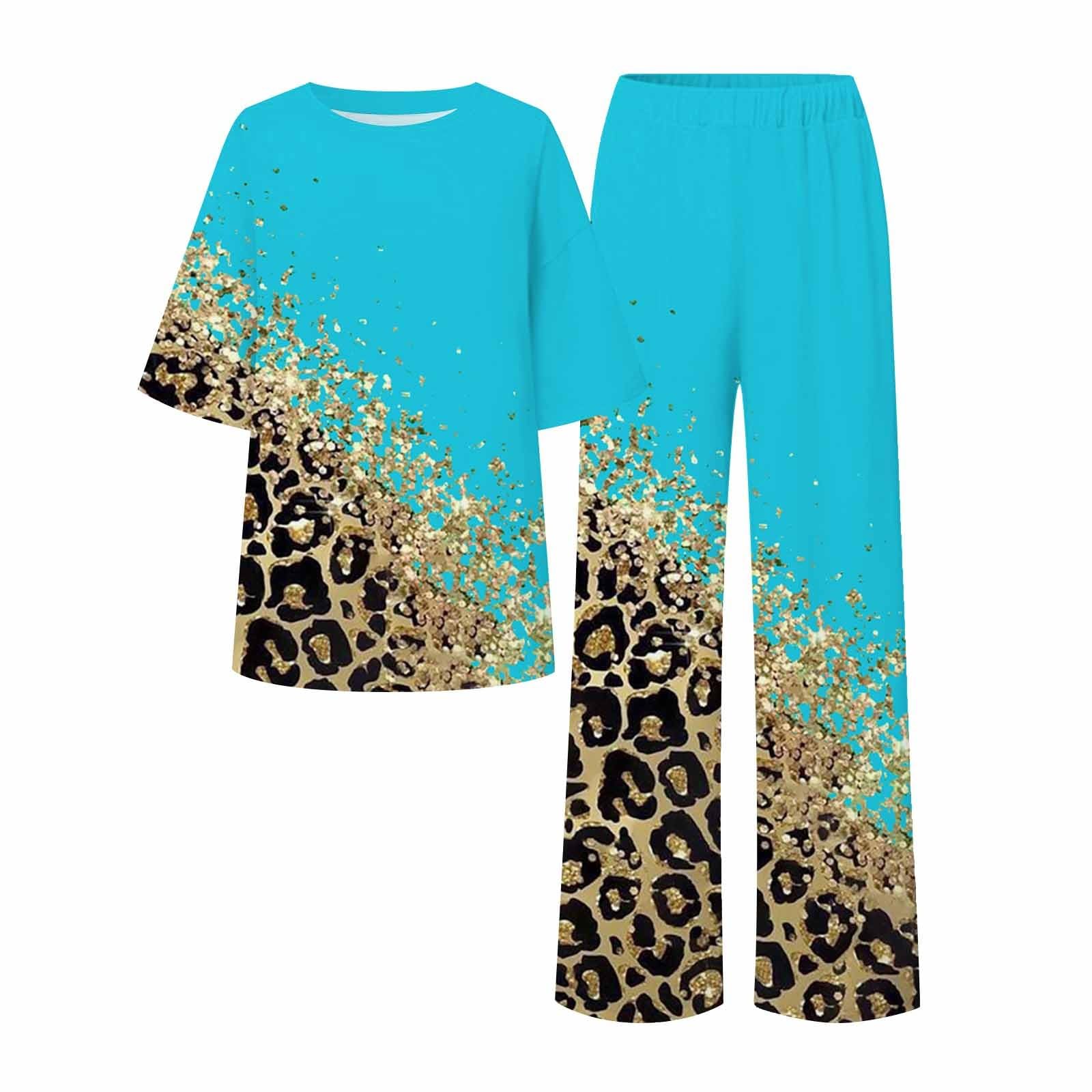 Generisch Vestito Da Donna Moda Girocollo Manica Corta Floreale Stampa T Shirt Top Camicia Con Tasca Pantaloni Casual 2 Pezzi Set Vestito Donna Elegante Festivo