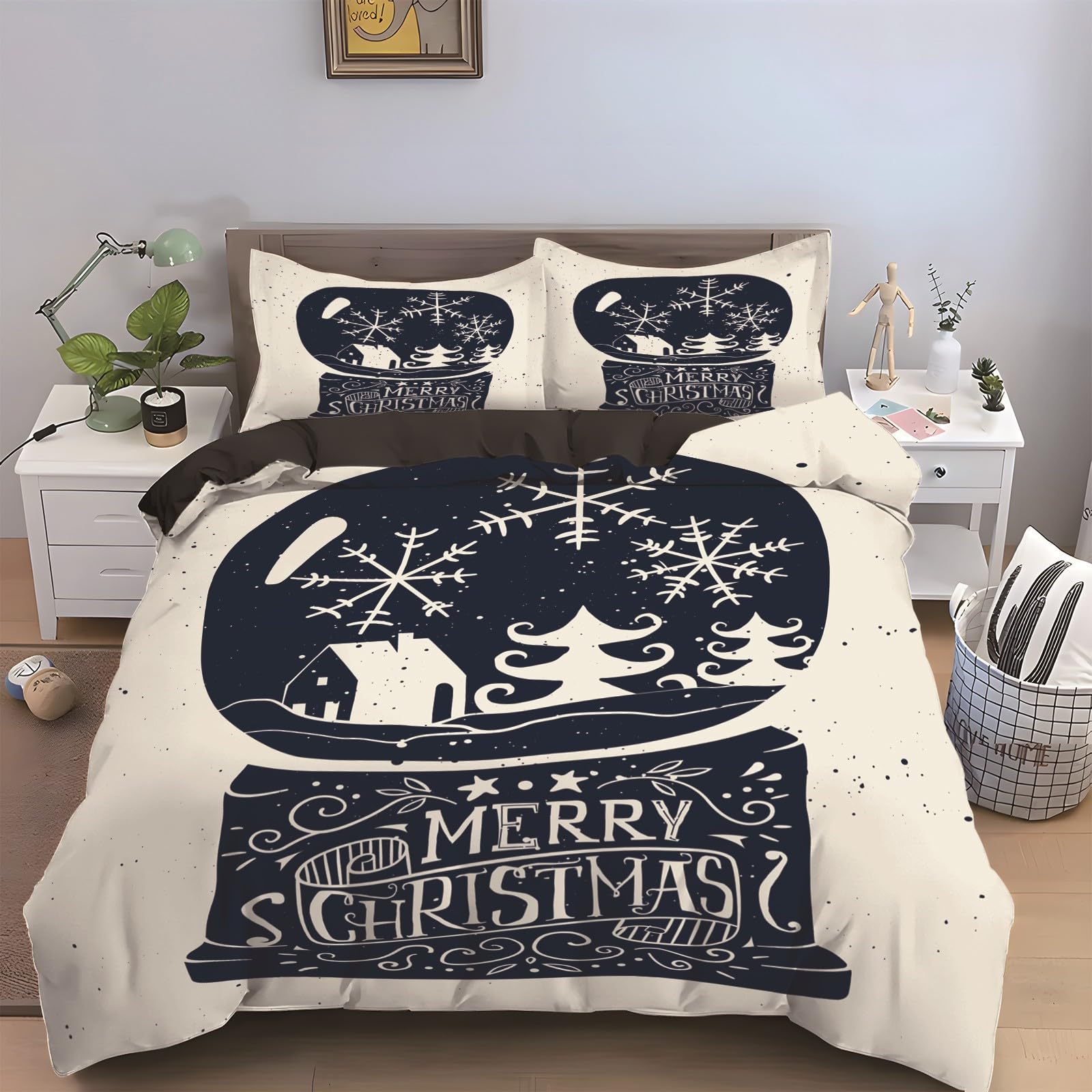 Housse de couette 160x200 microfibre douce avec fermeture éclair Noël