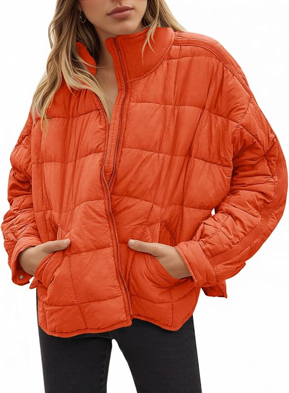 Abrigo de plumón ligero de gran tamaño para mujer, chaquetas acolchadas cortas plegables con cremallera y manga larga
