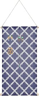 Hanging Earrings Organizer Moroccan Pattern Jewelry Holder Geometric Trellis Navy Blue Eearring Storage Display Jewelry Organizer for Wall Door