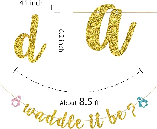 Miniatura 2 de Deloklte Waddle It Be - Cartel de pingüino para baby shower, revelación de género, decoración de banderines para fiesta de niño o niña, suministros