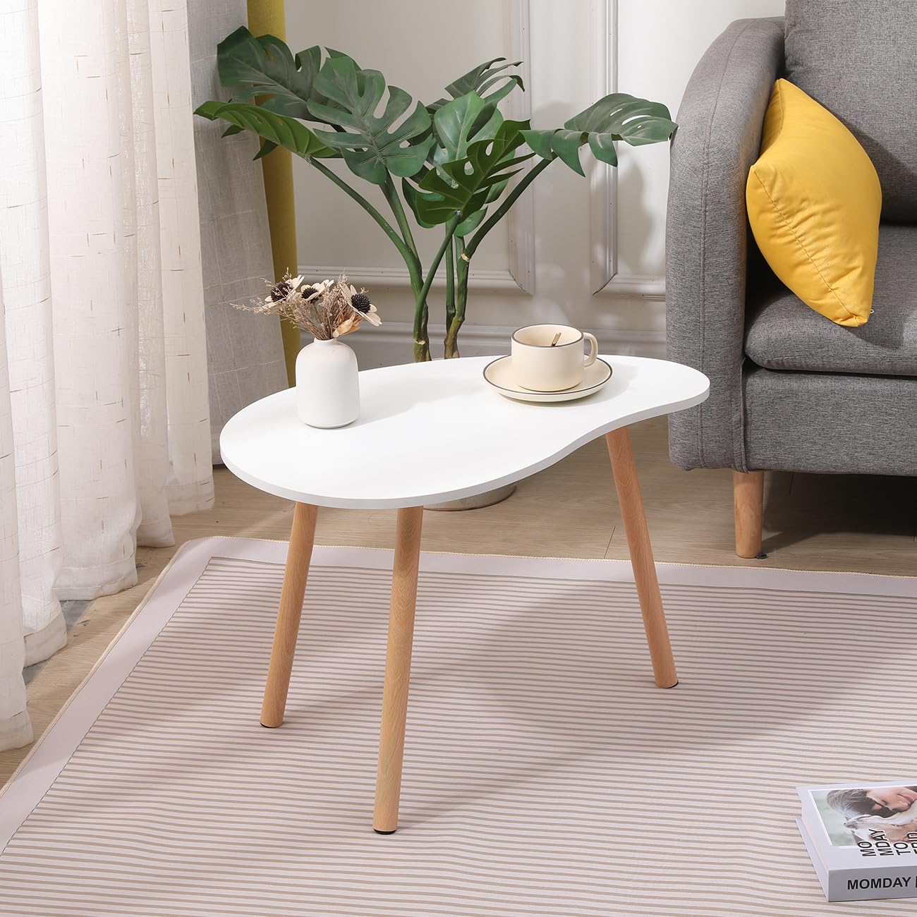 Rainbow Tree Modern White Sofa Table for Living Room - End Table with Solid Wooden Legs for Small Spaces