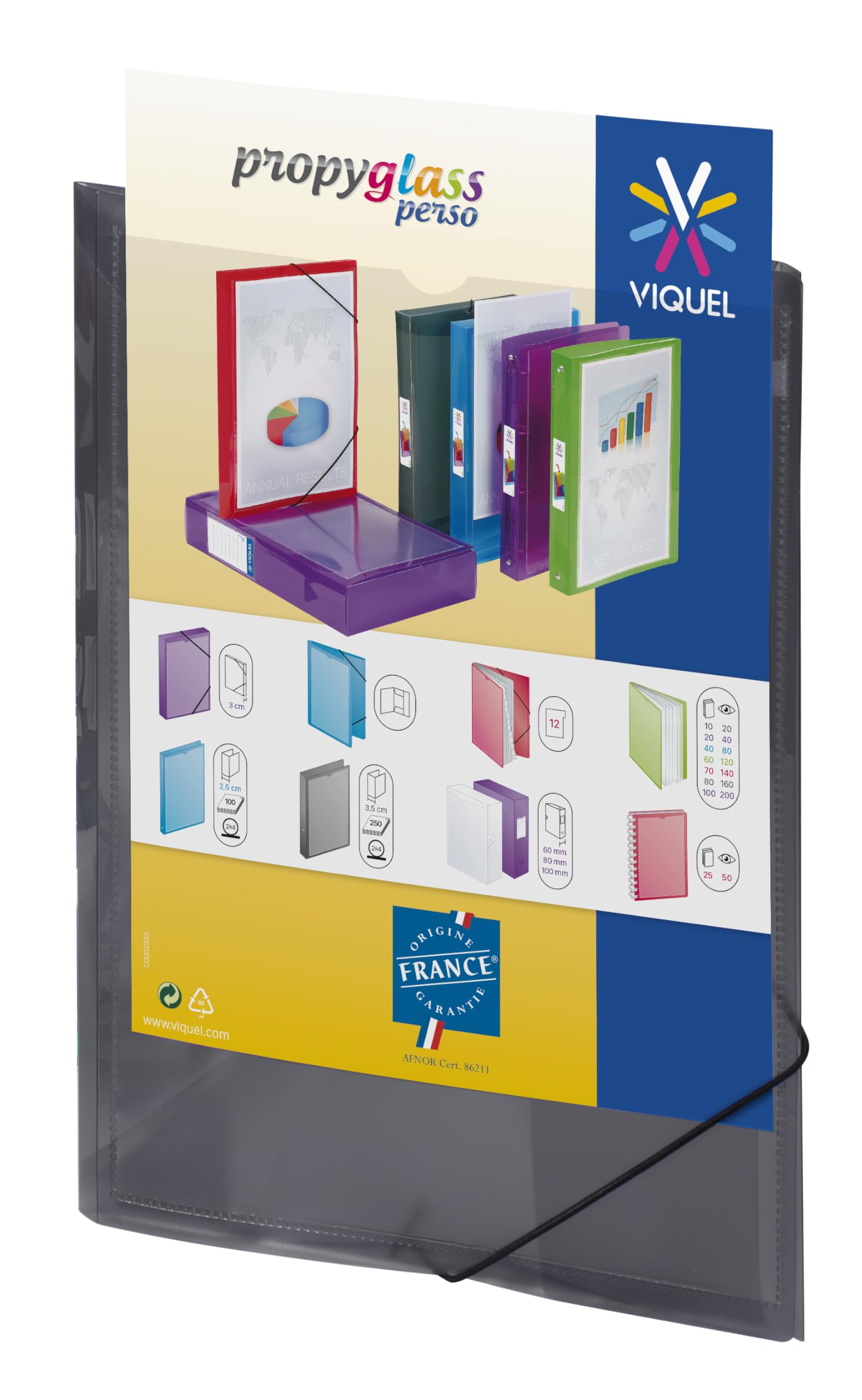 Viquel - Plastic Folder with Elastic - Customisable Pocket - A4 Size - High Quality - Made in France - Translucent Grey