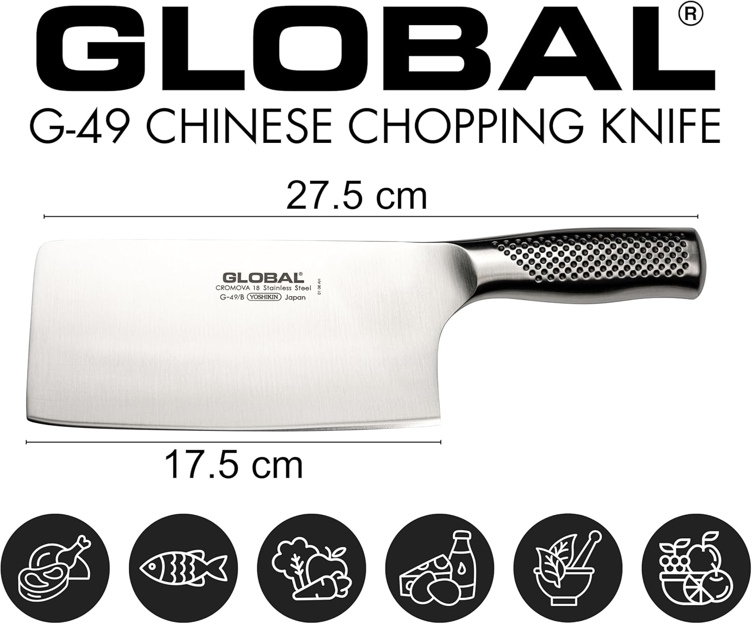 Global Classic Cutlery Stainless Steel Chop & Slice Chinese Knife/Cleaver