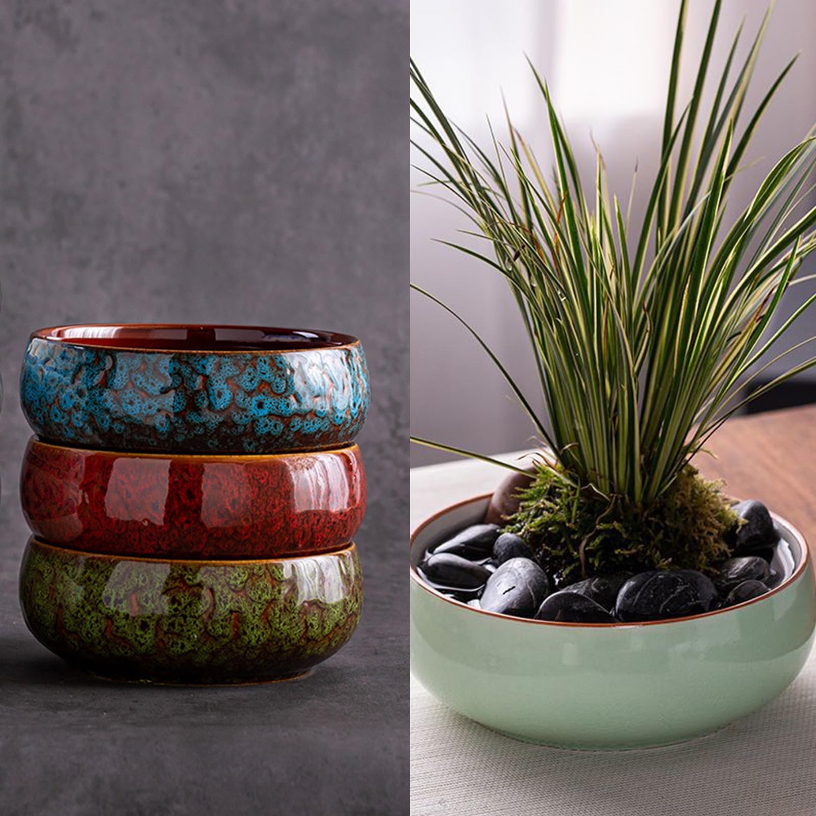 Pot de fleurs de lotus en céramique pour intérieur et extérieur, bol de lotus hydroponique pour plantes succulentes, bonsaï, graines de lotus, idéal pour plantes hydroponiques (type D)