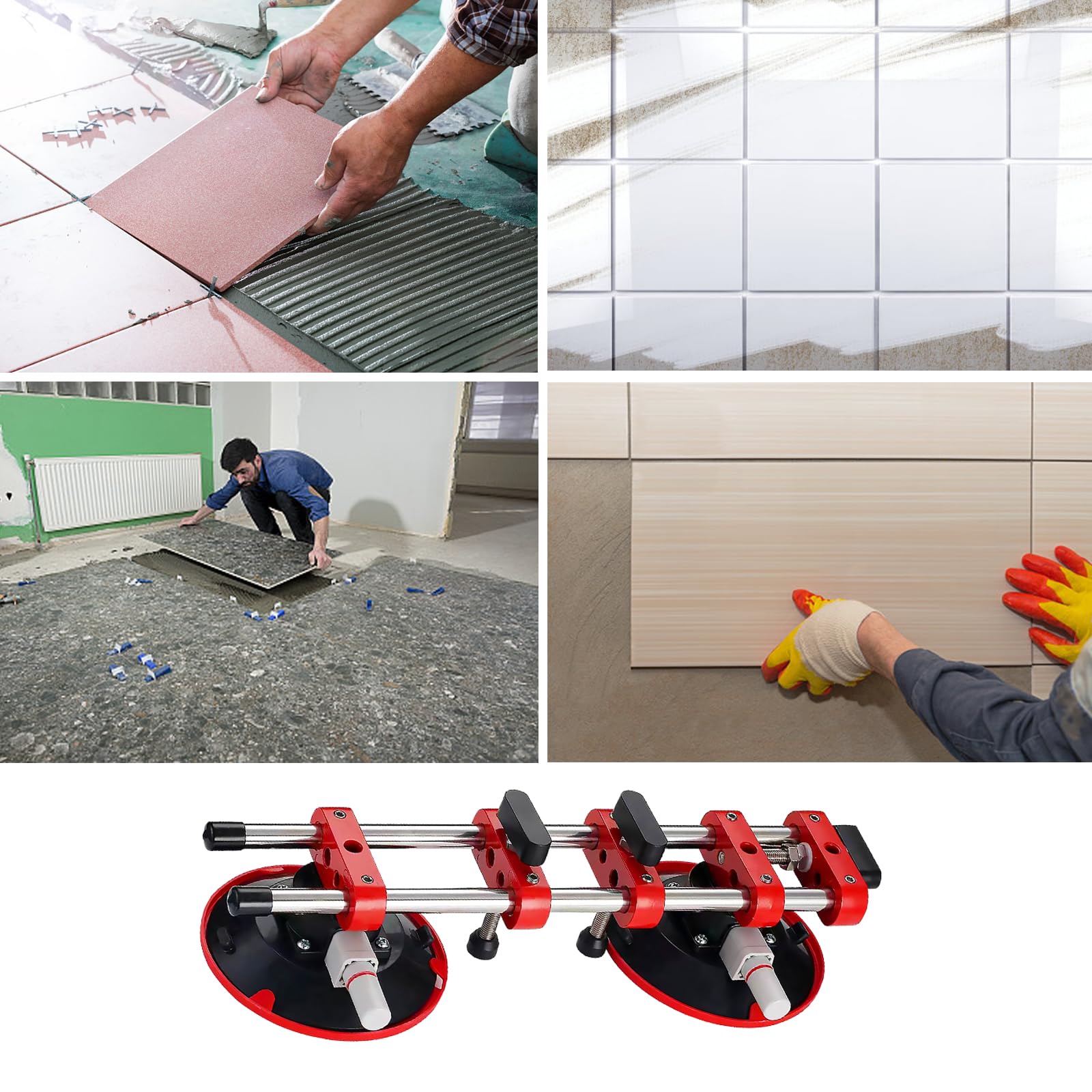 2PCS Ventosa, 6" Setter Uniones Piedra sin Juntas con Ventosa Vacío Doble para Nivelar Uniones Uniones Herramienta Instalación Ajustador Separación Azulejos para Losas Cuarzo Granito Piedra Mármol