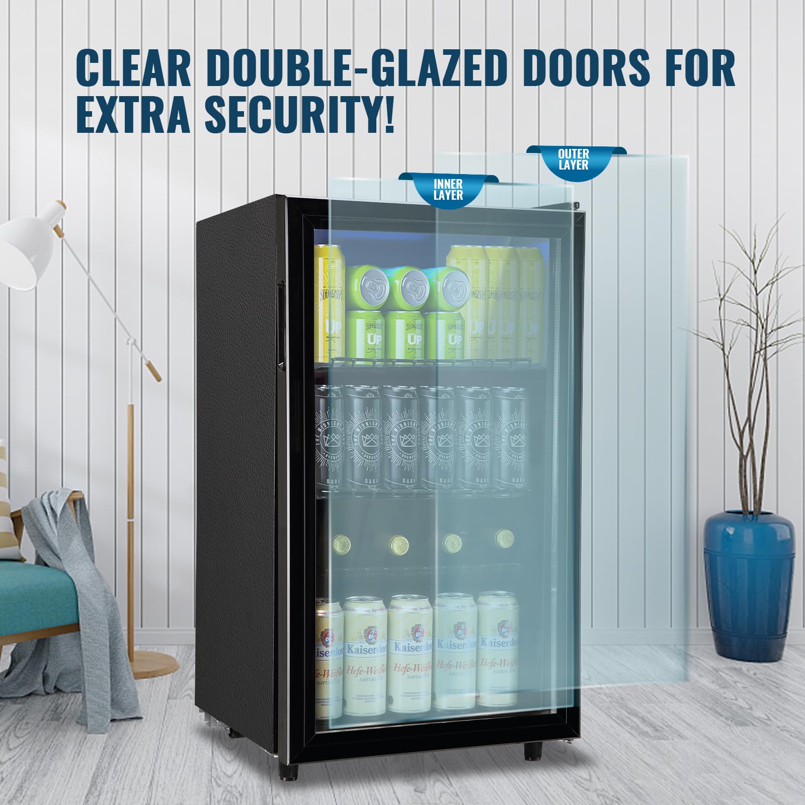WANAI Mini Fridge Glass Door 120 Cans Beverage Refrigerator Small Wine Cooler Clear Front Drinks Fridge For Soda Beer Bar Home Office With 7 Thermostat LED Light on Fridge.com - View 4