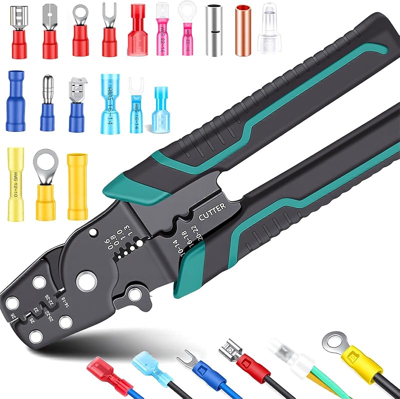 smseace Wire Crimping tool Wire crimper,stripper and cutter for insulated/Bare/Heat Shrink connectors(22-10 AWG) Multifunctional stripping crimping pliers (No connector included)