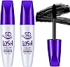 5D Lash Volum' Mascara Tightly Knit Black 10ml with Densely Bristled Wand Brush - Waterproof Smudge Proof Lengthening Curling Glitter Formula for Sensitive Eyes & Enhancing Eye Contour Depth, 2-Pack