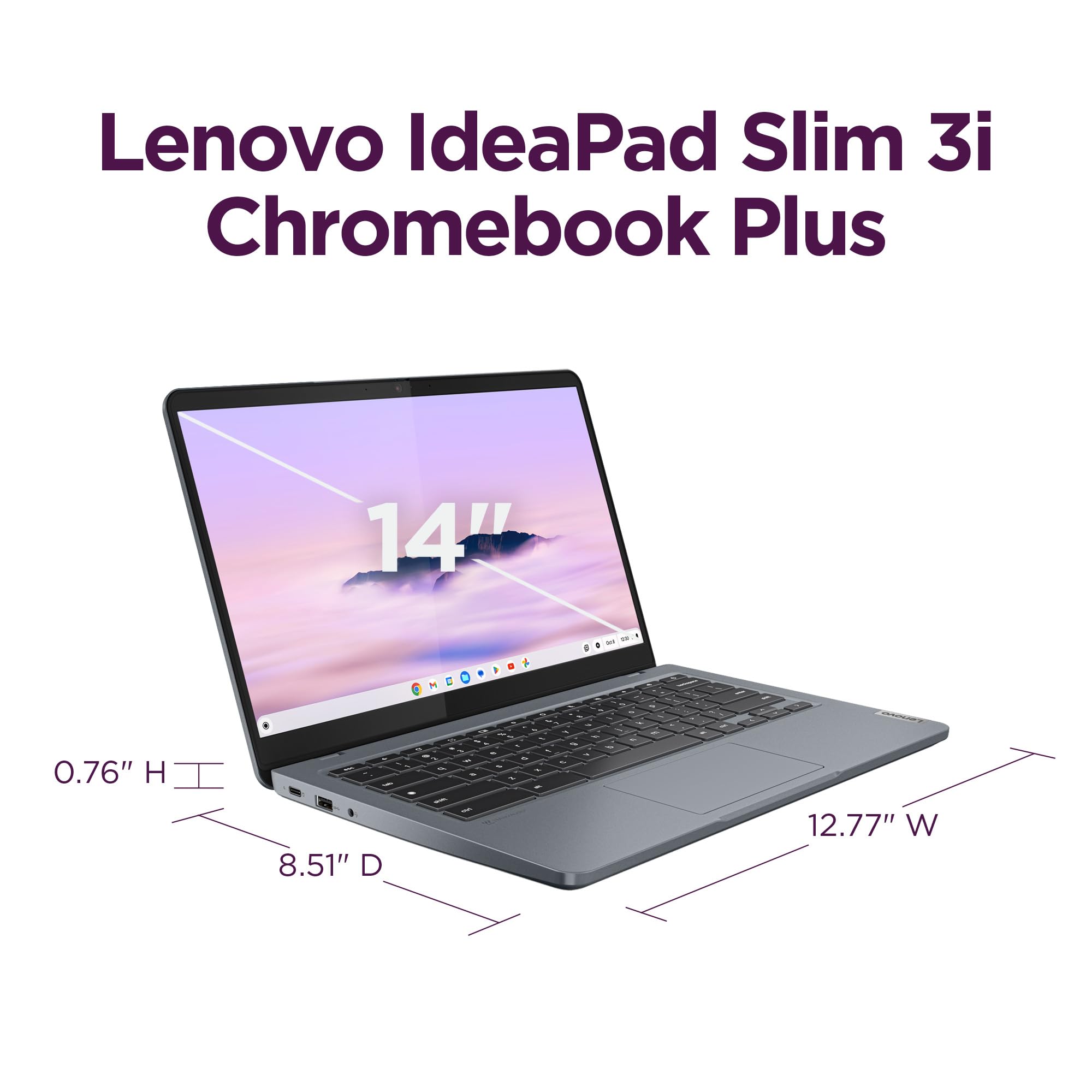 Lenovo IdeaPad Slim 3i Chromebook Plus - 2024 - Lightweight Laptop - Waves MaxxAudio® - 14" FHD Display - HD 1080p Camera - 8GB Memory - 256GB Storage - Intel® Core™ i3-N305 - Storm Grey