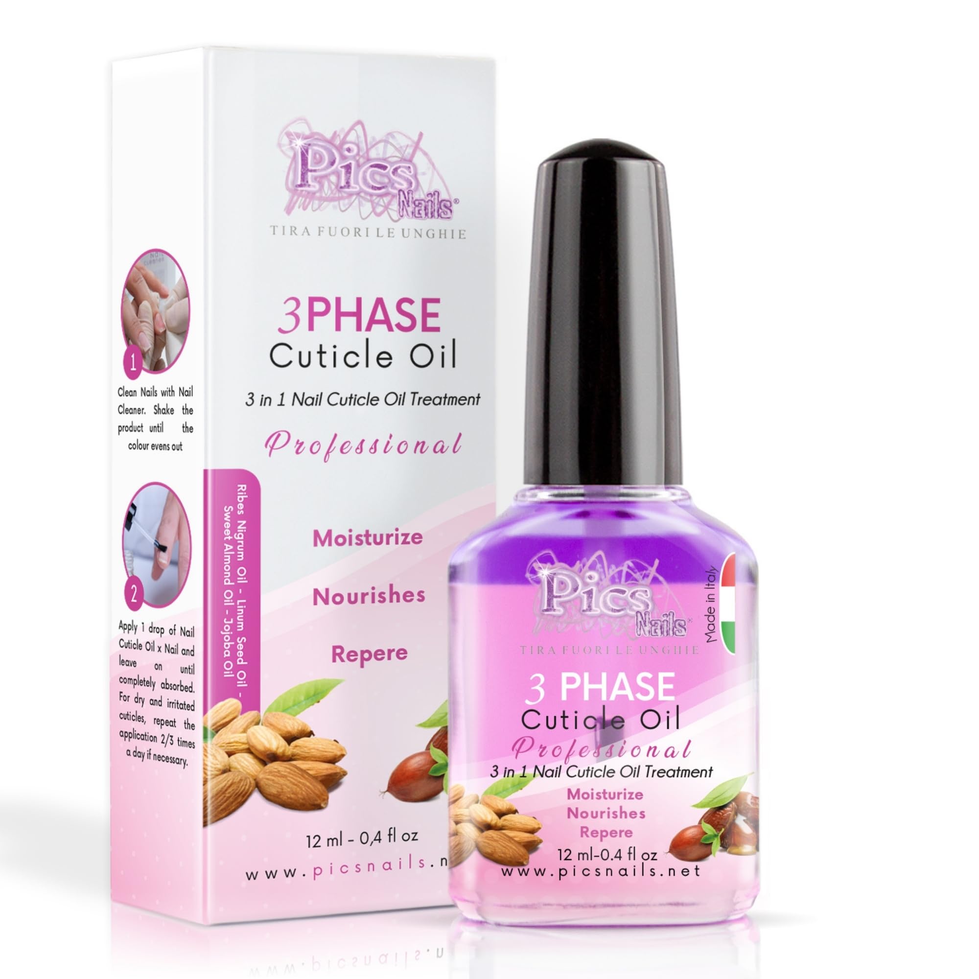 Olio Cuticole Unghie Premium 12ml | Made in Italy | Formula per Cura delle Cuticole Con Olio di Ribes Nero, Mandorle,Jojoba e Semi di Lino - Rigenerante ed Idratante per Cuticole Secche e Irritate