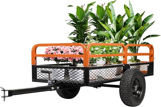 Heavy Duty ATV Dump Cart, 1500 Lbs HD Agricultural Trailer with Removable Sides, 15 Cubic Feet Garden Utility for Tractor Lawn Mower Garden