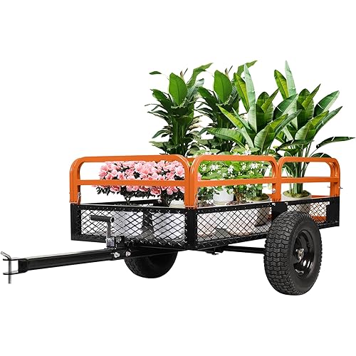 Heavy Duty ATV Dump Cart, 1500 Lbs HD Agricultural Trailer with Removable Sides, 15 Cubic Feet Garden Utility for Tractor Lawn Mower Garden