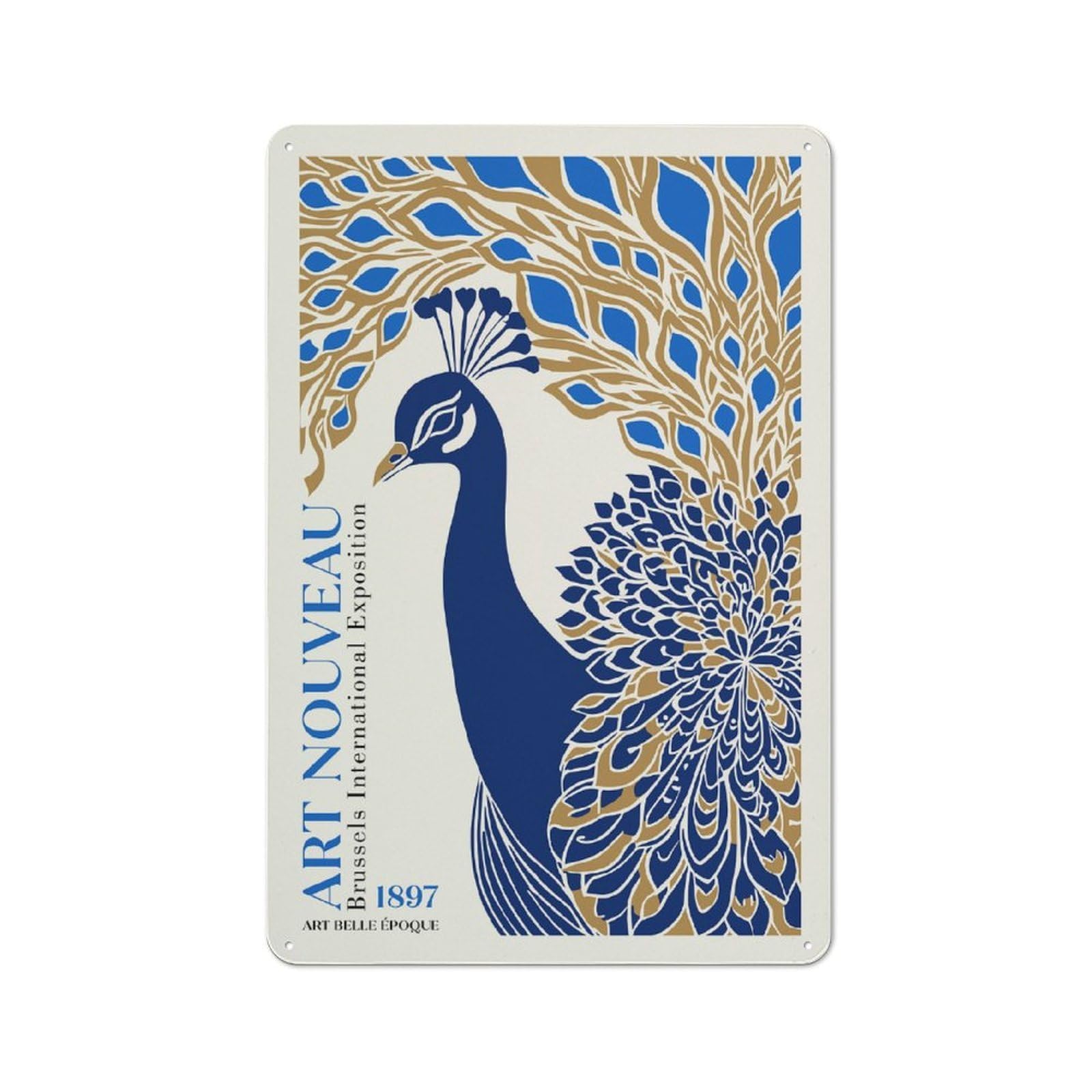 Junmoney Style-10 Art Nouveau Peacock Vintage Metal Wall Decor 30X20cm, Vintage Metal Sign For Hallway, Home Bar, Garage Or Study